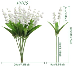 Fleurs artificielles en gros, fleurs blanches, fleurs <span class=keywords><strong>de</strong></span> <span class=keywords><strong>muguet</strong></span>, tiges <span class=keywords><strong>de</strong></span> verdure pour la décoration <span class=keywords><strong>de</strong></span> la maison et des mariages - Product Image 3