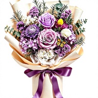 Bouquet de fleurs préservées, roses violettes, fleurs éternelles, livraison |   Arrangements floraux, vase, fleurs d'anniversaire, cadeaux pour femmes