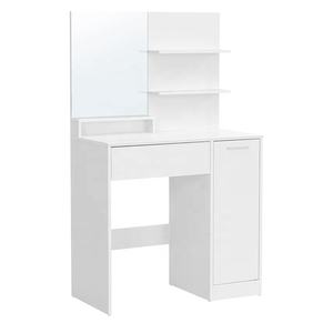 Miroir de <span class=keywords><strong>maquillage</strong></span> en bois Table de <span class=keywords><strong>maquillage</strong></span> de bureau pour femmes Vanité Table cosmétique moderne avec étagères Coiffeuse avec miroir - Product Image 4