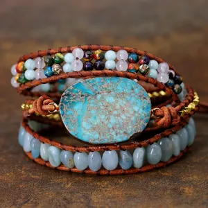 2019 Hoge kwaliteit 3X Lederen Wrap Kralen Armband Enorme Regalite Armband, Boho handgemaakte Sieraden Bohemian Armband Drop Shipping