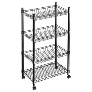 Carro de almacenamiento de malla decorativa de alambre plateado de 4 niveles Tienda de fábrica móvil ajustable Pies de nivelación Procesamiento soldado Oficina Cocina - Product Image 1