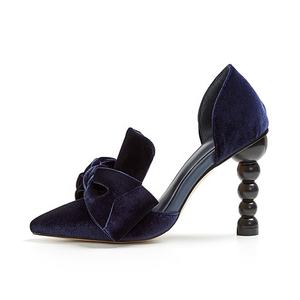 Perle di perle tacchi alti donna Stiletto Slip on scarpe <span class=keywords><strong>sandali</strong></span> a farfalla in velluto <span class=keywords><strong>blu</strong></span> scarpe eleganti con stampa immagine in vera <span class=keywords><strong>pelle</strong></span> - Product Image 1