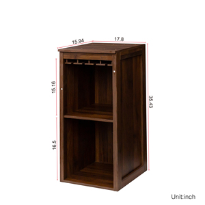 Brown Walnut Wine <b>Bar</b> Cabinet With Storage <b>Shelves</b> And Hutch For Dining Room - Product Image 5