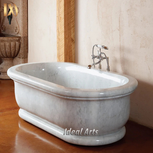 <span class=keywords><strong>Vasca</strong></span> <span class=keywords><strong>da</strong></span> Bagno Freestanding <span class=keywords><strong>in</strong></span> Marmo Beige, Lussuosa e Moderna, Ovale per Immersione Profonda - Product Image 2