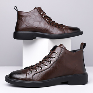 Botas de invierno 2025 estilo retro británico para hombre, con punta redonda, cordones, resistentes al desgaste, de media pantorrilla, parte superior de microfibra, tallas grandes. - Product Image 2