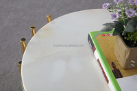 Mesa de Centro de Mármol de Alta Calidad con Base de Acero Inoxidable, Mueble de Interior