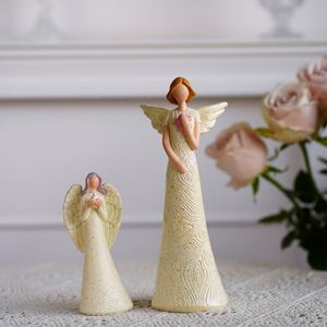 Ornement nordique en résine de luxe Sculpture d'ange gardien avec ailes peinture à la main ange de prière sculpté pour décor de Table de bureau à domicile - Product Image 3
