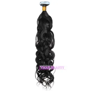 VMAE Cheap Price Indian Virgin Wavy Hair Natural Black Color Italian Wave Tape In Human Hair Extension 100g
