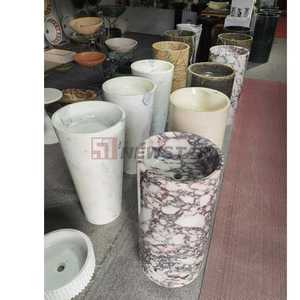 Desain minimalis pabrik wastafel berdiri Lantai mewah dalam stok Vanity kamar mandi wastafel kolom marmer batu Solid - Product Image 3