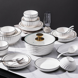 Nuevo Juego de Vajilla de Cerámica de Estilo Nórdico de Lujo con Bordes Dorados, Plato para Comida Occidental, Plato para Bistec, Tazón para Fruta y Ensalada, Vajilla para el Hogar - Product Image 4