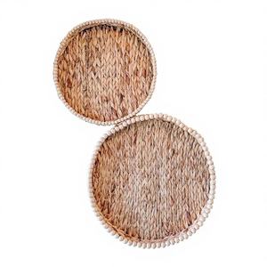 Ensemble de 2 plateaux de service modernes en rotin tressé, écologiques et compatibles lave-vaisselle - Product Image 1