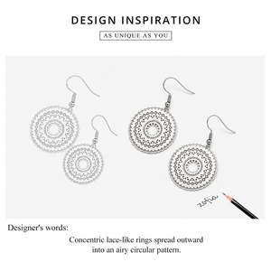 Boucles d'oreilles pendantes en filigrane, acier inoxydable plaqué or 14 carats, ajourées, rondes, à crochet, 45 × 28 mm - Product Image 3