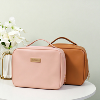 Sacs à maquillage en cuir PU, sac à cosmétiques à 3 compartiments, séparateur de pinceaux en TPU, organisateurs de voyage de grande taille pour femmes, 4 couleurs, poignée, vente en gros OEM