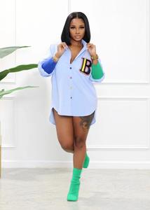 2022 automne vêtements casual elegant blouses et chemises pour femmes dames colour block shirts blouses tops - Product Image 3