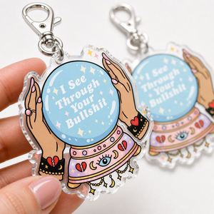 Porte-clés humoristique pour la vente en gros : « Je vois traverser votre connerie » avec breloque boule de cristal, en vrac - Product Image 3