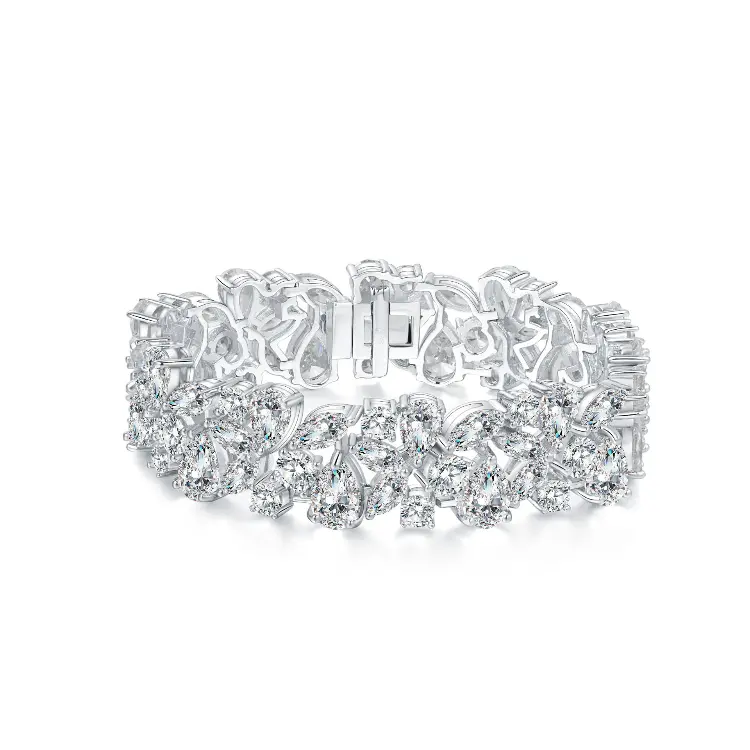 Gelang bunga geometris 16cm S925 perak modis Eropa dan Amerika perhiasan tangan wanita kilat berlian penuh
