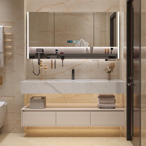 Style crème moderne minimaliste dalle de roche en céramique sans soudure bassin salle de bain lavabo lavage des mains évier salle de bain armoire combinaison - Product Image 1