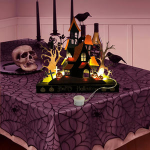 Lámpara LED de Mesa de Madera con Diseño de Casa Embrujada - Decoración para Fiesta de Halloween, Luz Nocturna Espeluznante, Funciona con Pilas, para Uso en Casa u Hotel, IP20 - Product Image 5