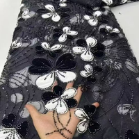 Nouvelle arrivée, dentelle de haute qualité pour mariage, dentelle à fleurs 3D brodée, dentelle noire avec perles pour mariages