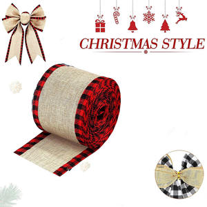 Usine Directe Polyester Ruban De Noël Imitation Chanvre Treillis Tissé <span class=keywords><strong>Lin</strong></span> Emballage 6.5cm 50 Yards <span class=keywords><strong>Bobine</strong></span> avec Arc - Product Image 3