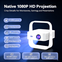 Proyektor Pintar Android 13 A6 Putih Baru 1080p Mini Home Theater Portabel 3D Ready HIFI Stereo Speaker Internal 420 Lumens