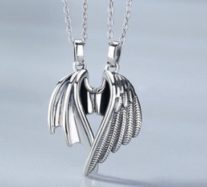 2025 nuovo ciondolo creativo retrò tailandese in argento piccola clavicola catena diavolo <span class=keywords><strong>e</strong></span> <span class=keywords><strong>angelo</strong></span> coppia collana - Product Image 2