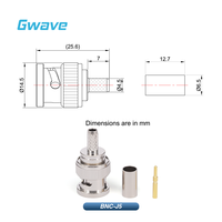 Connecteur RF mâle Gwave BNC-J5 (laiton) à souder et à sertir pour câbles RG142/RG58/RG223, compatible PCB, DC-3G, conforme RoHS