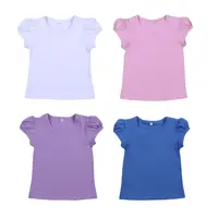 Benutzer definierte Baumwolle weiß einfarbig Kurzarm Rüschen Shirt Sommer Stickerei leere T-Shirts Kinder Mädchen Tops