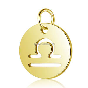 Pendentif <span class=keywords><strong>Horoscope</strong></span> Creux en Acier Inoxydable Plaqué Or 18K avec 12 Signes du Zodiaque, Breloques Personnalisées pour Fabrication de Bijoux DIY, avec Logo <span class=keywords><strong>Personnalisé</strong></span> - Product Image 5