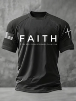 T-shirt d'été pour homme de qualité supérieure, en tissu doux et respirant, avec motif drapeau américain et détails de manches croisées, motif Faith, vente en gros