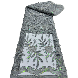 NI.AI, vestido de cuentas de tela africana de encaje con lentejuelas bordadas de color melocotón, encaje de red encantador para ropa de mujer - Product Image 3