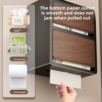 Boîte à mouchoirs murale à double niveau, grain de bois, moderne, durable, multifonctionnelle, pour salon, sans perçage, étagère de rangement