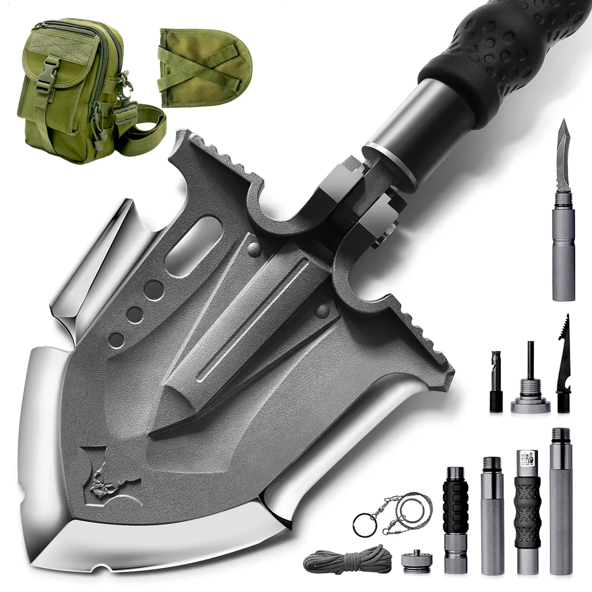 Amazon Hot Sale 28 in Survival Shovel Kit Tactical Camping Foldable Shovel Martensitic Steel Multifunction Survival Gear