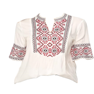 เสื้อถักคอจีนแขนทรงโคมไฟคุณภาพพรีเมียมสำหรับผู้หญิง แห้งเร็ว น้ำหนักเบา ปักลายตามสั่ง 100% - Product Image 1