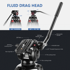 <span class=keywords><strong>Trépied</strong></span> vidéo professionnel robuste <span class=keywords><strong>NEEWER</strong></span> 77 pouces en alliage d'aluminium + tête fluide à 360 degrés, plaque à griffe rapide/niveau à bulle - Product Image 5