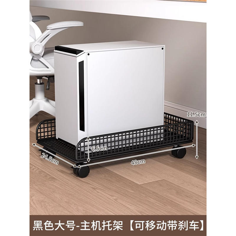 ชั้นวางยูนิตหลักสีดำขนาดใหญ่ชั้นเดียว เคลื่อนย้ายได้พร้อมเบรก