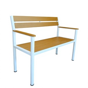 Modern Outdoor Patio <b>Bench</b> with Wooden Seat and Back Steel Frame Design for Garden Park Use - Product Image 2