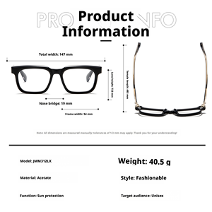 Montures de lunettes rectangulaires rétro chic à monture complète JMM312LX, unisexe, couleur unie, anti-UV, pour usage quotidien adulte - Product Image 3