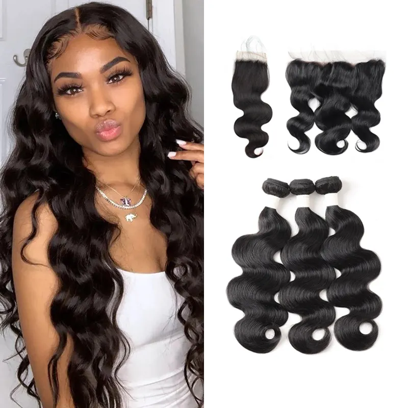 VAST wholesale premium virgin hair raw virgin natural wavy hair indian human body wave hair bundles weave with closure set