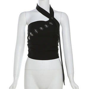 Top da Donna Sexy <span class=keywords><strong>Monospalla</strong></span> con Collo all'Americana, Ombelico Esposto, Aderente, con Lacci, Senza Maniche, Casual - Product Image 4