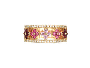 Anillo de banda ancha con pavé de diamantes y zafiro rosa en oro amarillo de 18 quilates, joyería de lujo para mujer - Product Image 3
