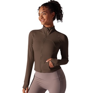 Chaqueta deportiva de manga larga personalizada para mujer con cuello levantado y cremallera cepillada apretada Fitness Running Yoga Tops - Product Image 2