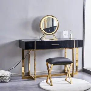 Table de toilette luxueuse en bois massif avec miroir et tiroir, ensemble de coiffeuse professionnelle moderne en métal YIFAN - Product Image 4