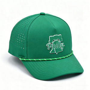 Green Philly City Logo Baseball Hat, <b>Quick</b> <b>Dry</b> Perforated Sports <b>Cap</b> with Rope Detail, Casual Streetwear Outdoor Hat - Product Image 2