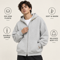 Sweat à capuche zippé double face en molleton brossé 350 GSM, coupe ample, avec fermeture éclair intégrale, marque privée, streetwear transfrontalier