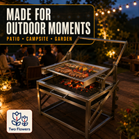 Barbecue au charbon de bois portable moderne avec panier à retourner double face en acier inoxydable et grille amovible pour le camping en plein air et l'utilisation sur la terrasse