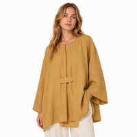 Ensemble pantalon et manteau YOYO pour femme, style européen et américain, coupe ample, manches longues, col en V, orné de perles, à lacets, couleur unie, longueur au-dessus du genou