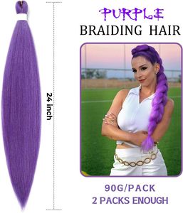 Lina 2 Gói Màu Tím Nhiệt Độ Cao Sợi Máy Đôi Sợi Ngang <span class=keywords><strong>B</strong></span>ện Phần Mở Rộng Tóc Pre-Kéo Dài Yaki Crochet Halloween - Product Image 2