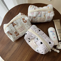 Sac à maquillage et pour téléphone portable avec fermeture éclair, petit sac en forme de bateau, motif animal mignon de dessin animé, rayures verticales matelassées, logo personnalisé