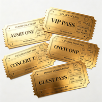 Billet d'admission personnalisé découpé sur mesure en carton texturé doré de qualité supérieure pour événement, invitation ou carte de fête avec logo personnalisé